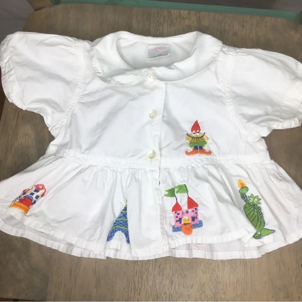 Oilily Baby Girl White Dress Size 68 (6 months US) Embroidered Cotton India